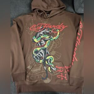 Ed Hardy Brown Graphic Hoodie for Men